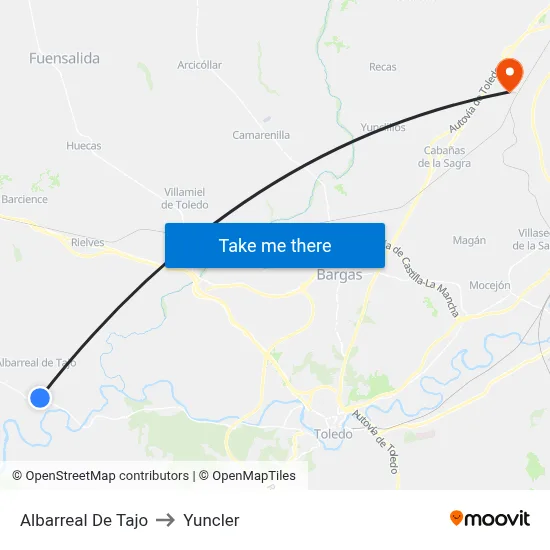 Albarreal De Tajo to Yuncler map