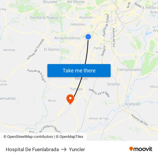 Hospital De Fuenlabrada to Yuncler map