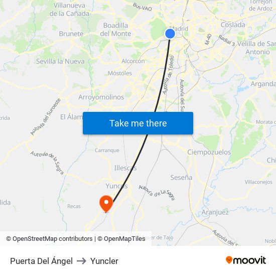 Puerta Del Ángel to Yuncler map