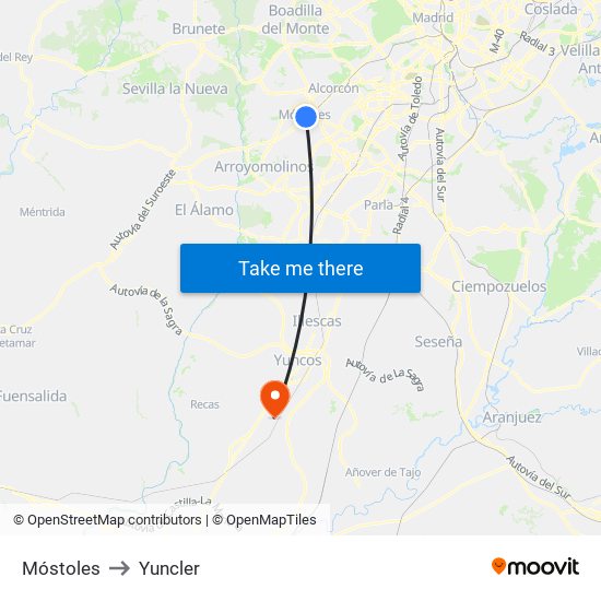 Móstoles to Yuncler map