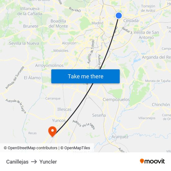 Canillejas to Yuncler map