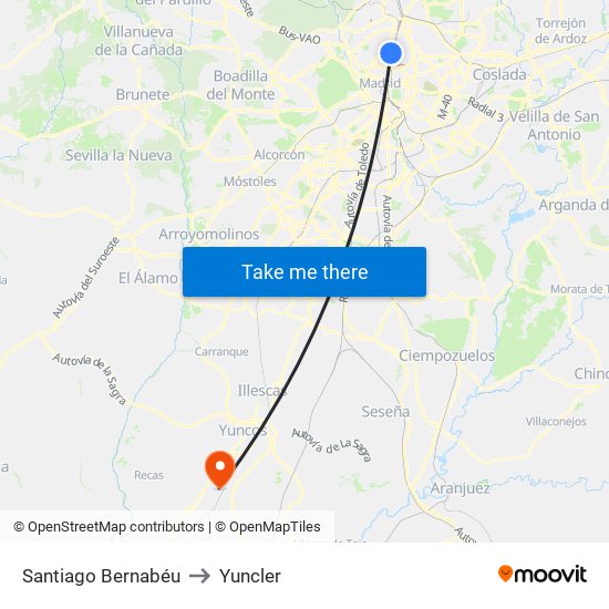 Santiago Bernabéu to Yuncler map