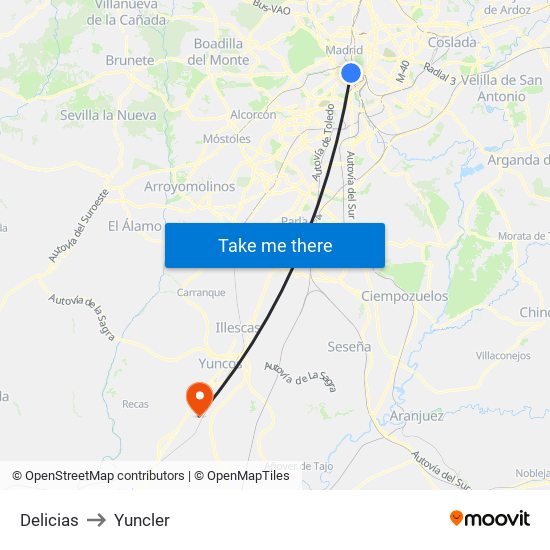 Delicias to Yuncler map