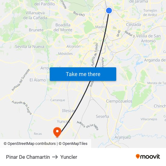 Pinar De Chamartín to Yuncler map
