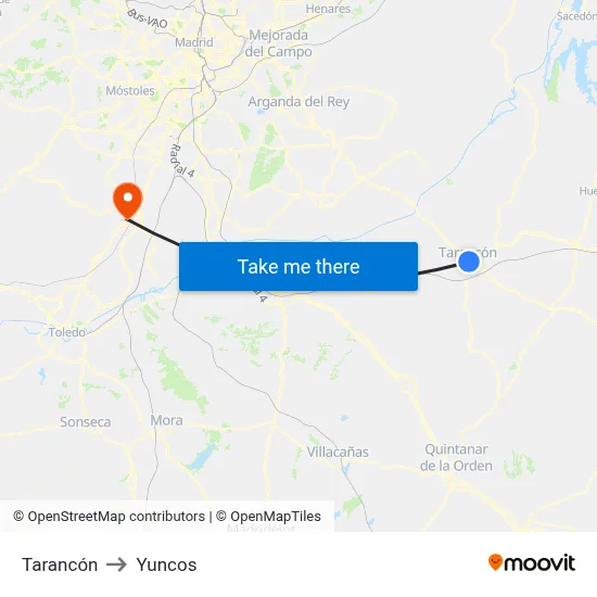 Tarancón to Yuncos map