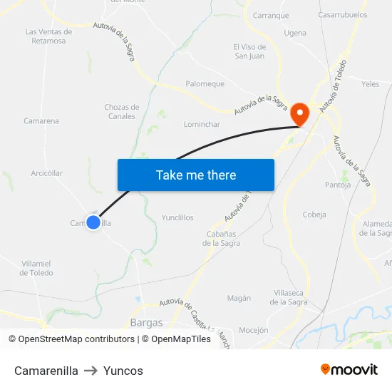 Camarenilla to Yuncos map