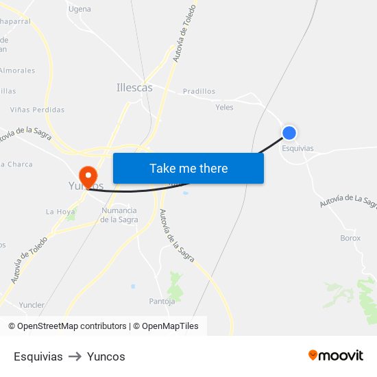 Esquivias to Yuncos map