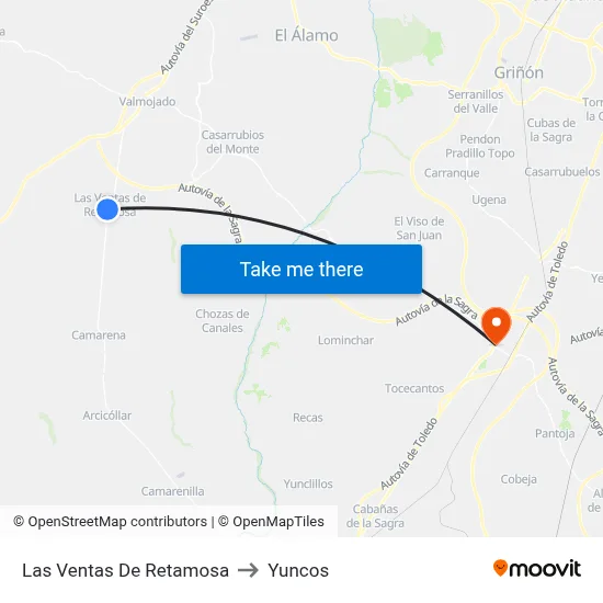 Las Ventas De Retamosa to Yuncos map