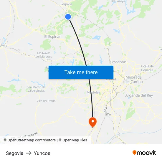 Segovia to Yuncos map