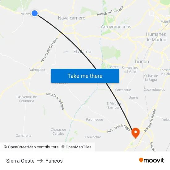 Sierra Oeste to Yuncos map