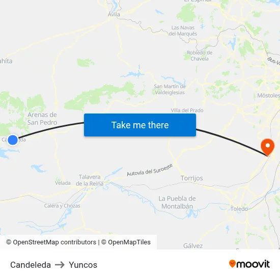 Candeleda to Yuncos map