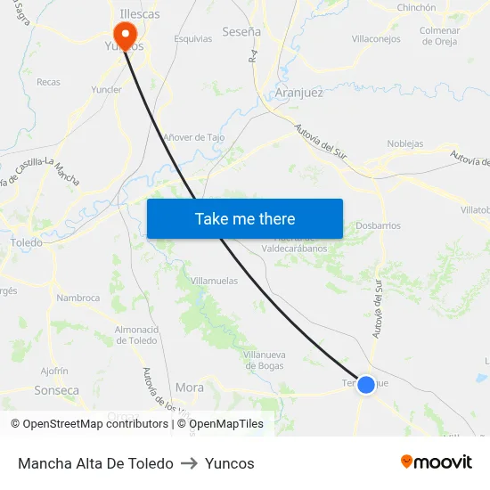 Mancha Alta De Toledo to Yuncos map