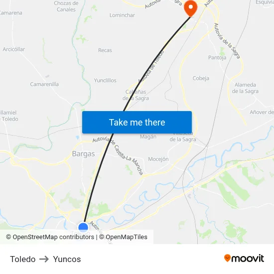 Toledo to Yuncos map