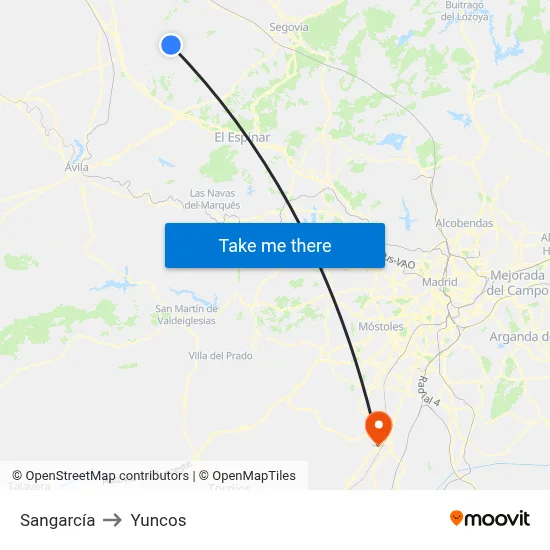 Sangarcía to Yuncos map