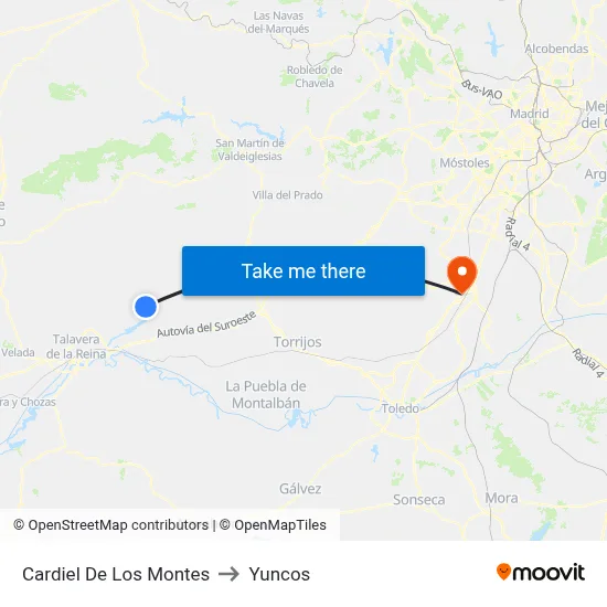 Cardiel De Los Montes to Yuncos map
