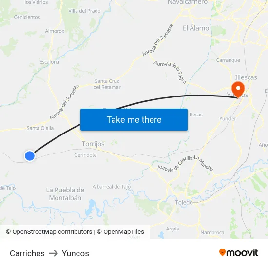 Carriches to Yuncos map