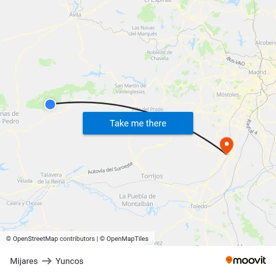 Mijares to Yuncos map