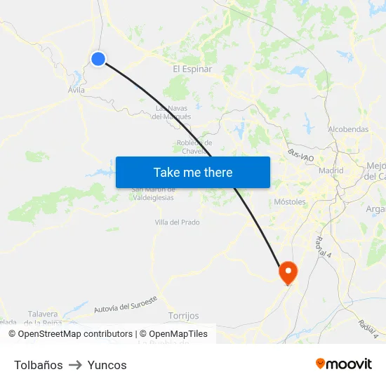 Tolbaños to Yuncos map