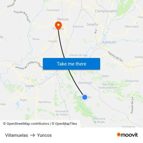 Villamuelas to Yuncos map