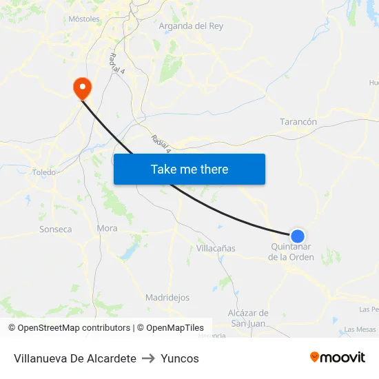 Villanueva De Alcardete to Yuncos map