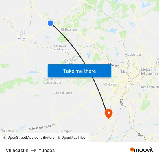 Villacastín to Yuncos map