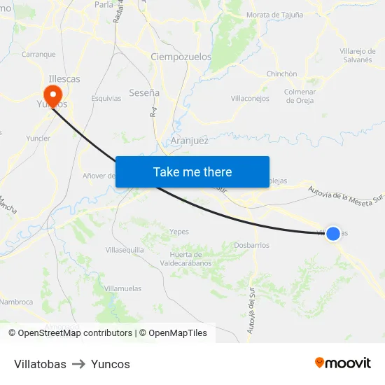 Villatobas to Yuncos map