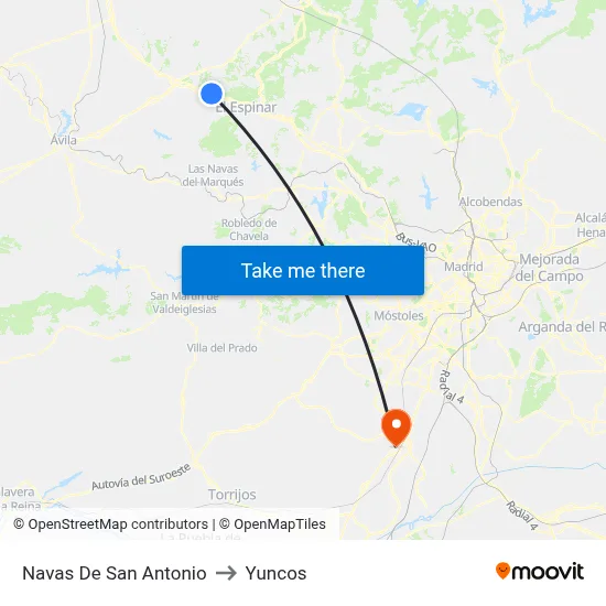 Navas De San Antonio to Yuncos map