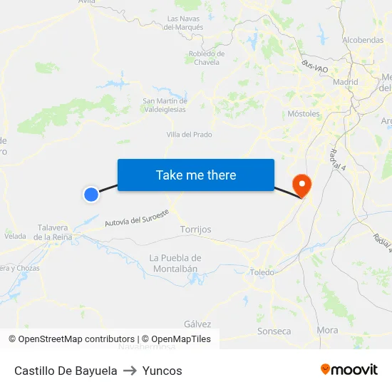 Castillo De Bayuela to Yuncos map