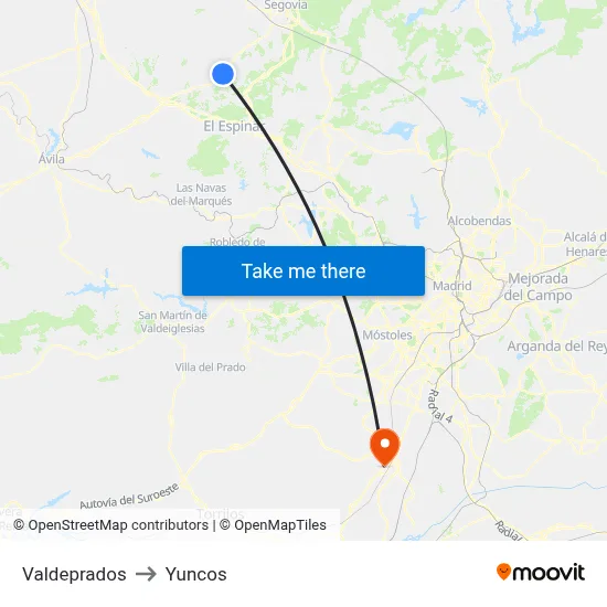 Valdeprados to Yuncos map