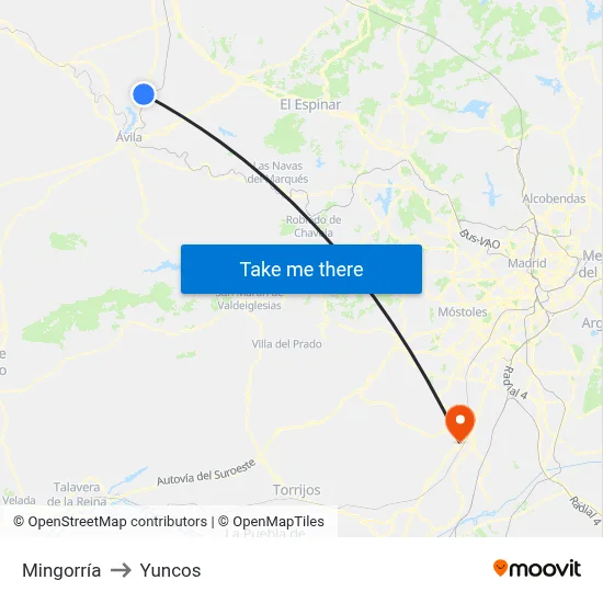 Mingorría to Yuncos map