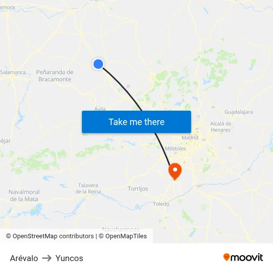 Arévalo to Yuncos map