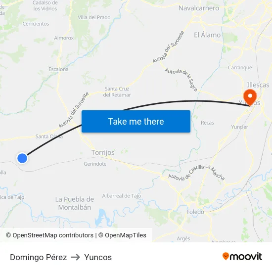 Domingo Pérez to Yuncos map