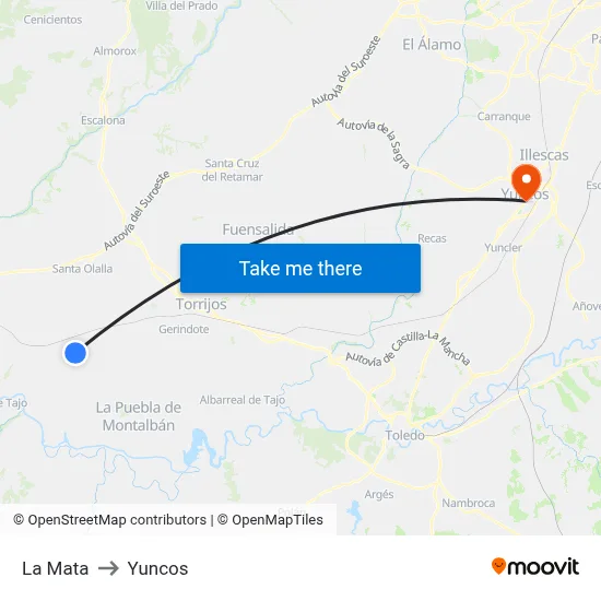 La Mata to Yuncos map