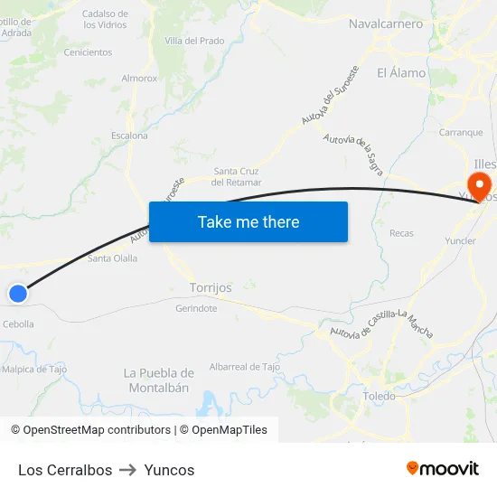 Los Cerralbos to Yuncos map
