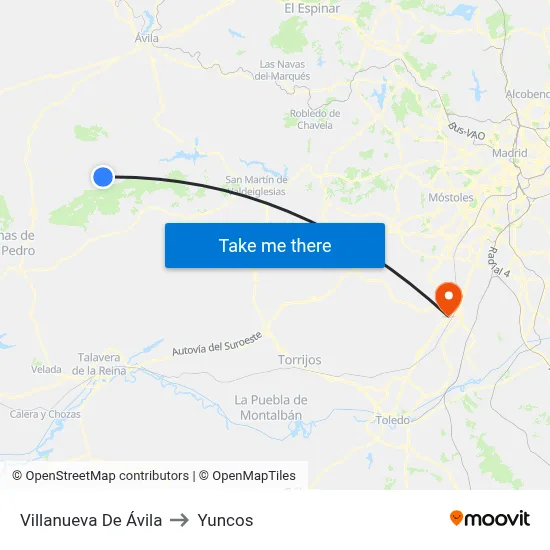 Villanueva De Ávila to Yuncos map