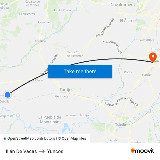 Illán De Vacas to Yuncos map