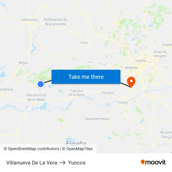 Villanueva De La Vera to Yuncos map