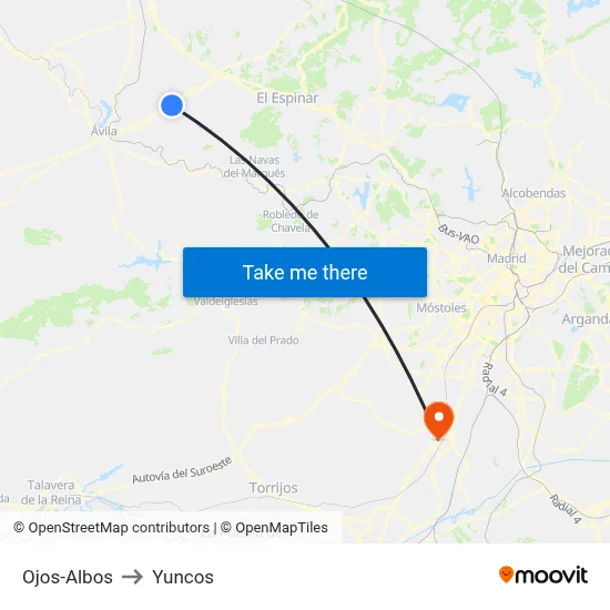 Ojos-Albos to Yuncos map