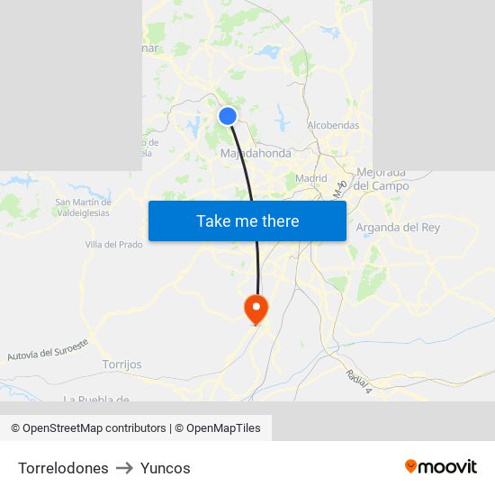 Torrelodones to Yuncos map