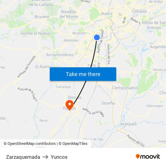 Zarzaquemada to Yuncos map