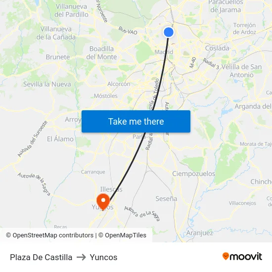 Plaza De Castilla to Yuncos map
