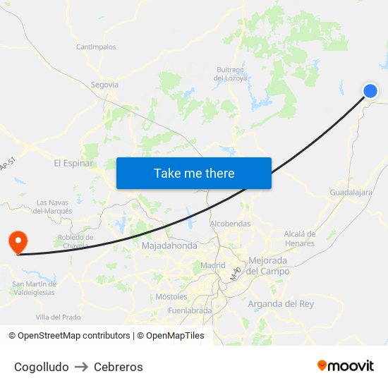Cogolludo to Cebreros map
