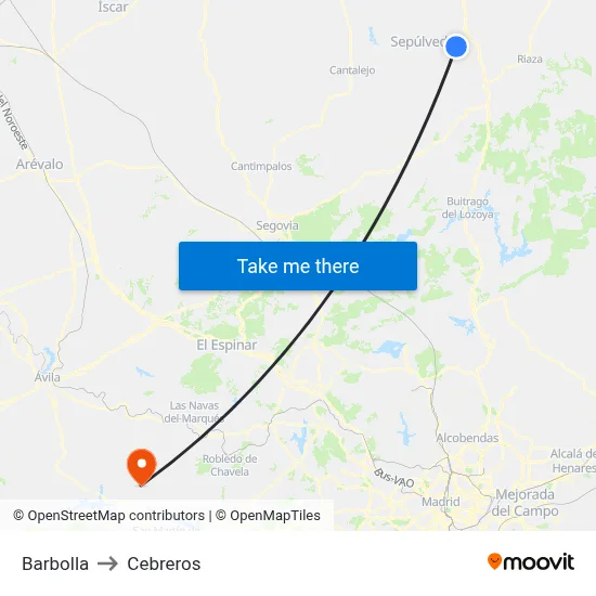 Barbolla to Cebreros map