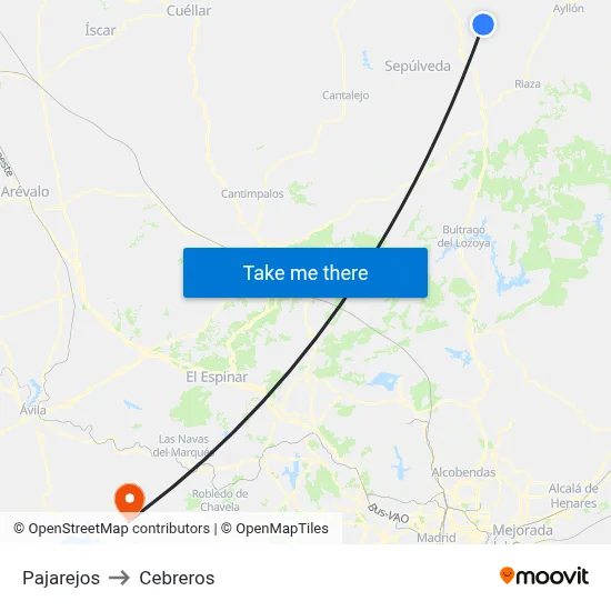 Pajarejos to Cebreros map