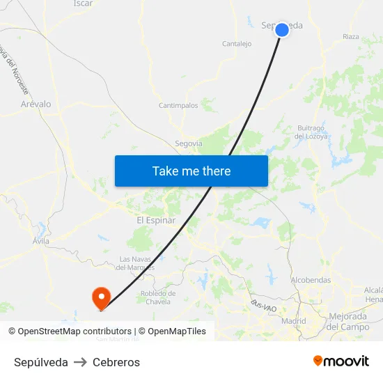 Sepúlveda to Cebreros map