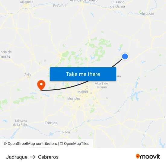 Jadraque to Cebreros map