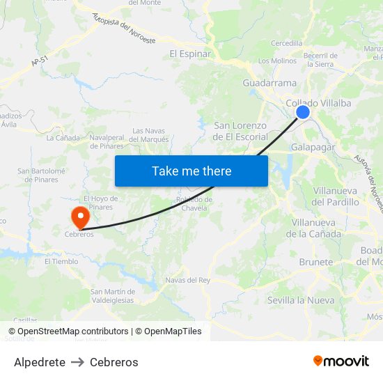Alpedrete to Cebreros map