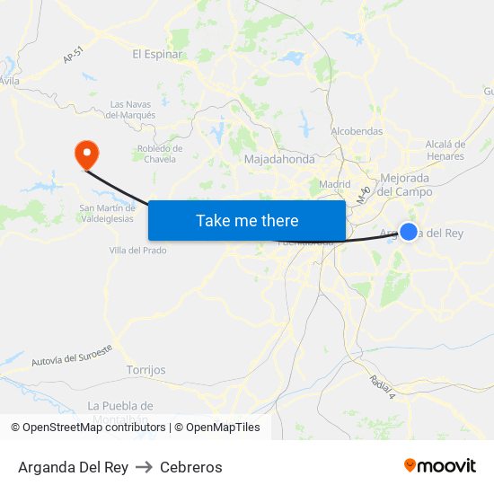 Arganda Del Rey to Cebreros map