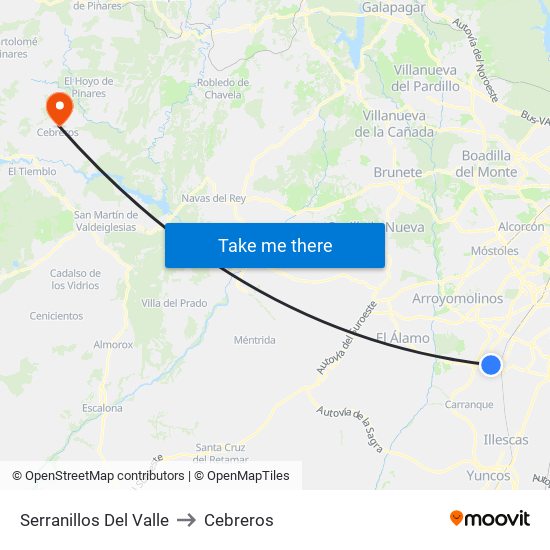 Serranillos Del Valle to Cebreros map