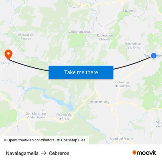 Navalagamella to Cebreros map